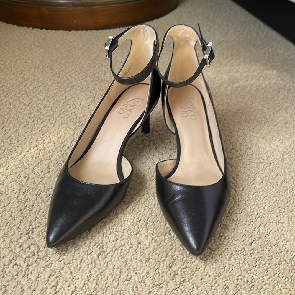 Franco Sarto Navy Leather Heel with Ankle Strap